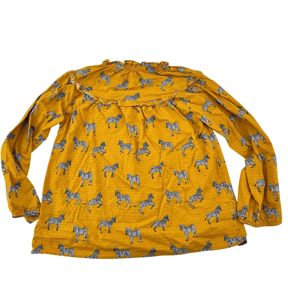 Michelle McDowell Zebra Print Ruffle Yoke Smocked Neck Blouse Mustard Yellow S